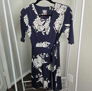 Vince Camuto Floral Wrap Dress in Navy and White
